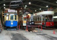 Vintage tram lineup in the depot at Beamish in November 2013. No 196 is originally from Portugal, built to a pre-First World War design and is now painted in Gateshead livery. Newcastle 114 was built in 1901 for the opening of Newcastle Corporation Tramway. Blackpool no 31 also dates from 1901 and was in service in Blackpool until 1984.<br><br>[John Furnevel 07/11/2013]