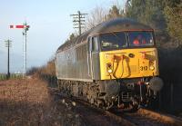 DC Rail 56312 waits for the signal to move into the loco sidings at Boness on 29 December.<br><br>[Bill Roberton 29/12/2013]