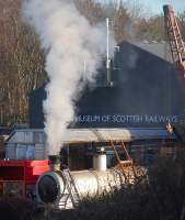 The boiler of Hunslet austerity 3818 of 1954, formerly of Comrie Colliery, Fife, undergoes a steam test at Boness on 29 December.<br><br>[Bill Roberton 29/12/2013]