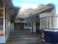 Looking into the now closed concourse area of the old station building at Wakefield Westgate on 4 February 2014, with information monitors still operational.<br><br>[David Pesterfield 04/02/2014]