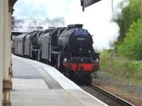 <I>The Cathedrals Explorer</I> arriving at Perth on 10 May behind Black 5s 44871+45407. <br><br>[John Robin 10/05/2014]
