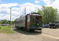 Preserved <I>Streetcar 33</I> leaves the Old Strathcona terminus in Edmonton to travel north to Jasper Plaza over the High Level Bridge. Built in 1912, the tramcar was found in use as a farm building and restored to immaculate original condition over a period of 17 years by members of the Edmonton Radial Railway Society. It returned to service in 2011. <br><br>[Malcolm Chattwood 16/06/2014]