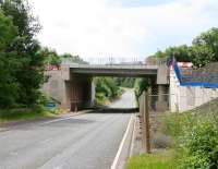 The Borders Railway bridge over the A7 at Gore Glen looking south on 6 July 2014.<br><br>[John Furnevel 06/07/2014]