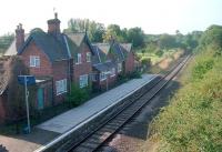 Looking south west over Hopton Heath station from the B4385 road bridge in 2002. [Ref query 10852]<br><br>[Ewan Crawford //2002]