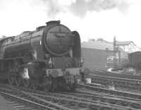 A2 Pacific 60538 <I>Velocity</I> storms out of Newcastle Central with an ECML express heading for the King Edward Bridge in the late 1950s/early 1960s. In the background a BR Sulzer Type 2 awaits its turn on the goods lines with a freight.<br><br>[K A Gray //]