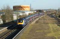 A westbound HST passes through Newbury Race Course station on 6 December 2008.<br><br>[John McIntyre 06/12/2008]
