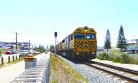 On the dual gauge [standard and 3'6'] track south through Fremantle, ARG (Australian Railroad Group - a subsidiary of Queensland Rail) Q4017 heads a container train on 6 October 2014.<br><br>[Colin Miller 06/10/2014]