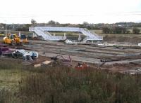 Work underway on the new car park alongside Shawfair station on 2 November 2014. The car park is located on the east side of the line and will initially provide parking for approximately 60 vehicles.<br><br>[John Furnevel 02/11/2014]