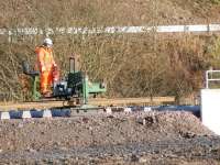 The <I>'outrider'</I> with the tracklaying team making steady progress near Heriot on 10 November. <br><br>[Ewan Crawford 10/11/2014]