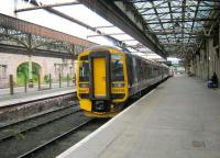 158739 forming the 1402 service to Edinburgh waits to leave bay platform 5 at Perth on 28 June 2014.<br><br>[Sandy Steele 28/06/2014]