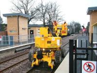 Part of the electrification team in action at Huyton station on Boxing Day 2014.<br><br>[Veronica Clibbery 26/12/2014]