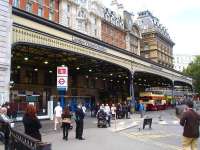 A view along the decorative west side frontage of London Victoria station, on 3 October 2012.<br><br>[David Pesterfield 03/10/2012]