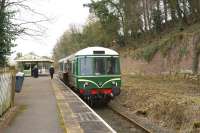 The Weardale Railway Trust operated their first service of 2015 on Mothering Sunday, 15 March 2015, utilising a Class 121 railcar. The service is seen here at Wolsingham with passengers boarding for the second trip to Stanhope.<br><br>[John McIntyre 15/03/2015]