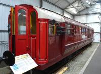 Glasgow Subway car 55 on display at SRPS Bo'ness on 6 April, a new exhibit.<br><br>[Bill Roberton 06/04/2015]