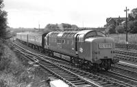 With what by Deltic standards was a rather understated exhaust (although the noise was doubtless up to standard) No 9006 <I>The Fife and Forfar Yeomanry</I> accelerates   the 08:00 Kings Cross - Edinburgh away from the Berwick stop on 19 September 1970.<br><br>[Bill Jamieson 19/09/1970]