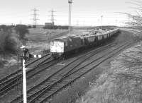 26006 waits to leave Cockenzie Power Station siding on 9 March 1981 with a train of empty hoppers. <br><br>[Bill Roberton 09/03/1981]
