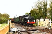 Adams O2 0-4-4T W24 <I>Calbourne</I>, masquerading as W33 <I>Bembridge</I> approaching Haven Street on the Isle of Wight Steam Railway on 9 May 2015.<br><br>[Peter Todd 09/05/2015]