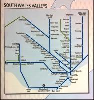 <h4><a href='/locations/M/Map'>Map</a></h4><p><small><a href='/companies/N/NEC'>NEC</a></small></p><p>This schematic of the Valley Lines (on an NEC stand belonging to the Welsh inward investment trade body) shows Cwmgrach, Tower Colliery, Cwmbargoed, Machen, Ford Bridgend, and the freight line South-West of Tondu. Gwaun-cae-Gurwen is out of view to the West, while Uskmouth and Glascoed would be shown to the East. Notice also the recently opened stations at Energlyn and at Rogerstone - Ebbw Vale Town clearly wasn't opened quite soon enough. 76/125</p><p>12/05/2015<br><small><a href='/contributors/Ken_Strachan'>Ken Strachan</a></small></p>