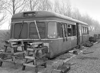 The body of Park Royal railbus SC79971 in use as a bothy at Millerhill Yard on 28 April 1984.  Later that year it would be buried at a landfill site because of asbestos content.<br><br>[Bill Roberton 28/04/1984]