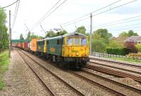 Bringing a little colour to the scene, 86604 and 86613 haul the Coatbridge to Crewe (4M74) Freightliner service on the Up Slow line at Euxton on the evening of 2 June 2015.<br><br>[John McIntyre 02/06/2015]