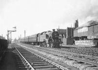 Fairburn tank 42196 leaving Stevenston on 4 April 1959 with an Ardrossan - Ayr train. <br><br>[G H Robin collection by courtesy of the Mitchell Library, Glasgow 04/04/1959]