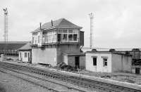 A passing shot of Falkland Junction Signal Box on 31 August 1985. It had closed on 7 April that year as part of the Ayrshire electrification project. Taken on the occasion of a BR Ayr Open Day, with various specials laid on.<br><br>[Bill Roberton 31/08/1985]