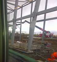 A 'Grab Shot' of the substantial construction works at Edinburgh Gateway station, due to open in December 2016. This will be ScotRail's first staffed new station (Bathgate and Edinburgh Park were staffed later).<br><br>[John Yellowlees 23/09/2015]