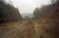 At the east/south end of the closed portion of the Woodhead Route is the former Deepcar station. The station can be seen in the distance in this 2002 view. The remaining track serves the Stocksbridge Steelworks and an exchange yard is just west of this point.<br><br>[Ewan Crawford //2002]