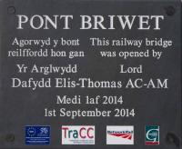 Slate plaque at Llandecwyn station commemorating the opening of the nearby bridge over the Afon Dwyryd.<br><br>[Colin McDonald 14/10/2015]