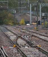The new trackwork at Knightswood South Junction, which connects the Maryhill line with the North bank electric lines by Anniesland station.<br>
<br><br>[Colin McDonald 10/11/2015]