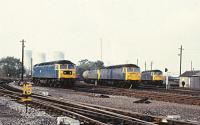 A gaggle of 47s in the station sidings at Didcot, 09 October 1982. Left to right - 47124, 47193, 47248 and 47191.<br><br>[Peter Todd 09/10/1982]