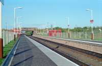 Stepps when brand new in 1989. The view looks to Cumbernauld. This station is east of the original Steps Road station. The line has since been electrified.<br><br>[Ewan Crawford //1989]
