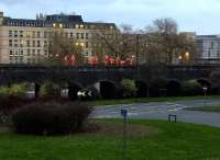 An orange army - or at least a small detachment therefrom - attending to the viaduct West of Bath Spa station at dusk on Boxing Day 2015.<br><br>[Ken Strachan 26/12/2015]