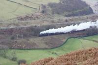 Black 5s 44871 and 45407 head the return Winter Cumbrian Mountain Express railtour south through the Lune Gorge on 23 January 2016. This was supposed to have been the inaugural mainline working of Flying Scotsman but a few jobs are still to be completed before the loco is ready and the IR Black 5s were substituted. IR in this case is Ian Riley not International Rescue although the Black 5s do perform an admirable Thunderbird role.<br><br>[John McIntyre 23/01/2016]