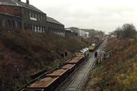 Busy works traffic on Cowlairs Incline - several PW trains stacked on the up main.<br><br>[Martin MacGuire 01/04/2016]