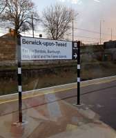 A comprehensive sign at Berwick. Galashiels interchange probably has the greater claim to serving the borders.<br><br>[John Yellowlees 28/03/2016]