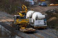 Rail mounted cement mixers and Road/Rail Vehicles parked at the Keppochhill Drive/Fountainwells access point on 15th April 2016.<br><br>[Colin McDonald 15/04/2016]