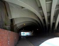 Artistry in concrete: a look at the underside of the viaduct on the South-Eastern approach to Piccadilly station, Manchester, on 16th April 2016. [Ref query 15223]<br><br>[Ken Strachan 16/04/2016]