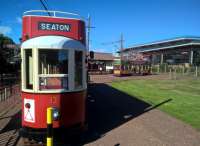 Trams empty and full at the seaside terminus. Getting from here to the beach was easy, but the return required coercion! Notice the well stocked station shop to the right.<br><br>[Ken Strachan 26/08/2016]