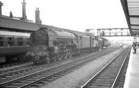 A trio of steam locomotives moves north through Doncaster station on the centre road in 1961. Bringing up the rear of the group is A1 Pacific no 60140 <I>Balmoral</I><br><br>[K A Gray //1961]