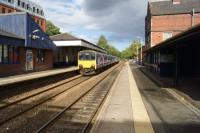 Knutsford station looking north-east on 25 September as a Northern service from Chester to Southport via Manchester calls at the station.<br><br>[John McIntyre 25/09/2016]