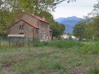 The abandoned station and yard at Ceret, present end of the line which formerly reached Arles sur Tech and which was closed by storm damage in 1939. 16 October.<br><br>[Bill Roberton 16/10/2016]