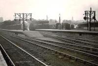 View over the north end of Buchanan Street station in the spring of 1949. Nearest the camera is Black 5 44704 preparing to leave with a train for Inverness, while over in platform 1 is 0-4-4T 55146.  <br><br>[G H Robin collection by courtesy of the Mitchell Library, Glasgow 26/04/1949]