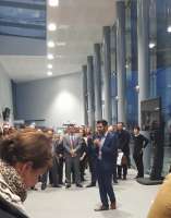 Edinburgh Gateway Station was officially opened by Transport Minister Humza Yousaf, seen speaking here at the opening ceremony, on the 9th of December 2016. Trains and trams will serve the station from the 11th of December.<br><br>[John Yellowlees 09/12/2016]