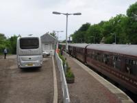 Bus-rail integration at Arisaig on 11th June 2016 - but only for particularly well-off rail passengers.<br><br>[David Spaven 11/06/2016]