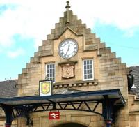 Detail showing part of the entrance to the James Miller main station building at Stirling, photographed in June 2008. The category A listed structure dates from 1915.<br><br>[John Furnevel 12/06/2008]
