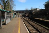 A view of Skewen from platform level looking towards Neath. The site of the original station closed in 1964 was on the other side of the bridge.<br><br>[Alastair McLellan 24/03/2017]
