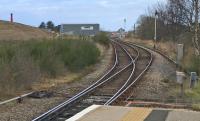 A view east from Forres of the troublesome loop at the station, located east of the present station site and leading to trains being held outside the station. The new station will be built to the north (to the left) on the original Inverness and Aberdeen Junction alignment, the present being a portion of the triangular station on the former Perth route.<br><br>[Andy Furnevel 04/04/2017]