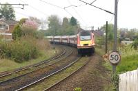 A northbound HST rounds the notorious Morpeth Curve [see image 33304] on 29 April 2017 on the southern approach to Morpeth station.<br><br>[John McIntyre 29/04/2017]