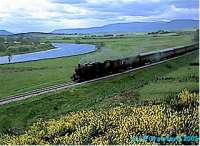 The first train in 37 years heads to Broomhill from Boat of Garten on the opening day of the line.<br><br>[Ewan Crawford 31/05/2002]